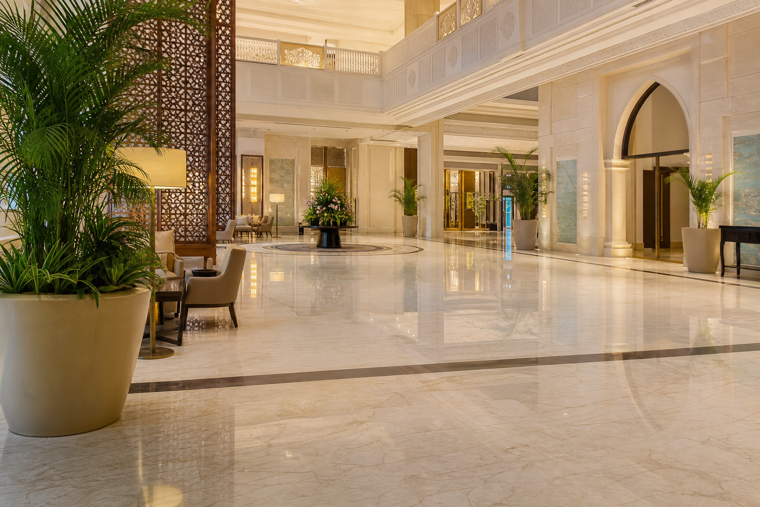 Spotless commercial lobby in Hyderabad after housekeeping