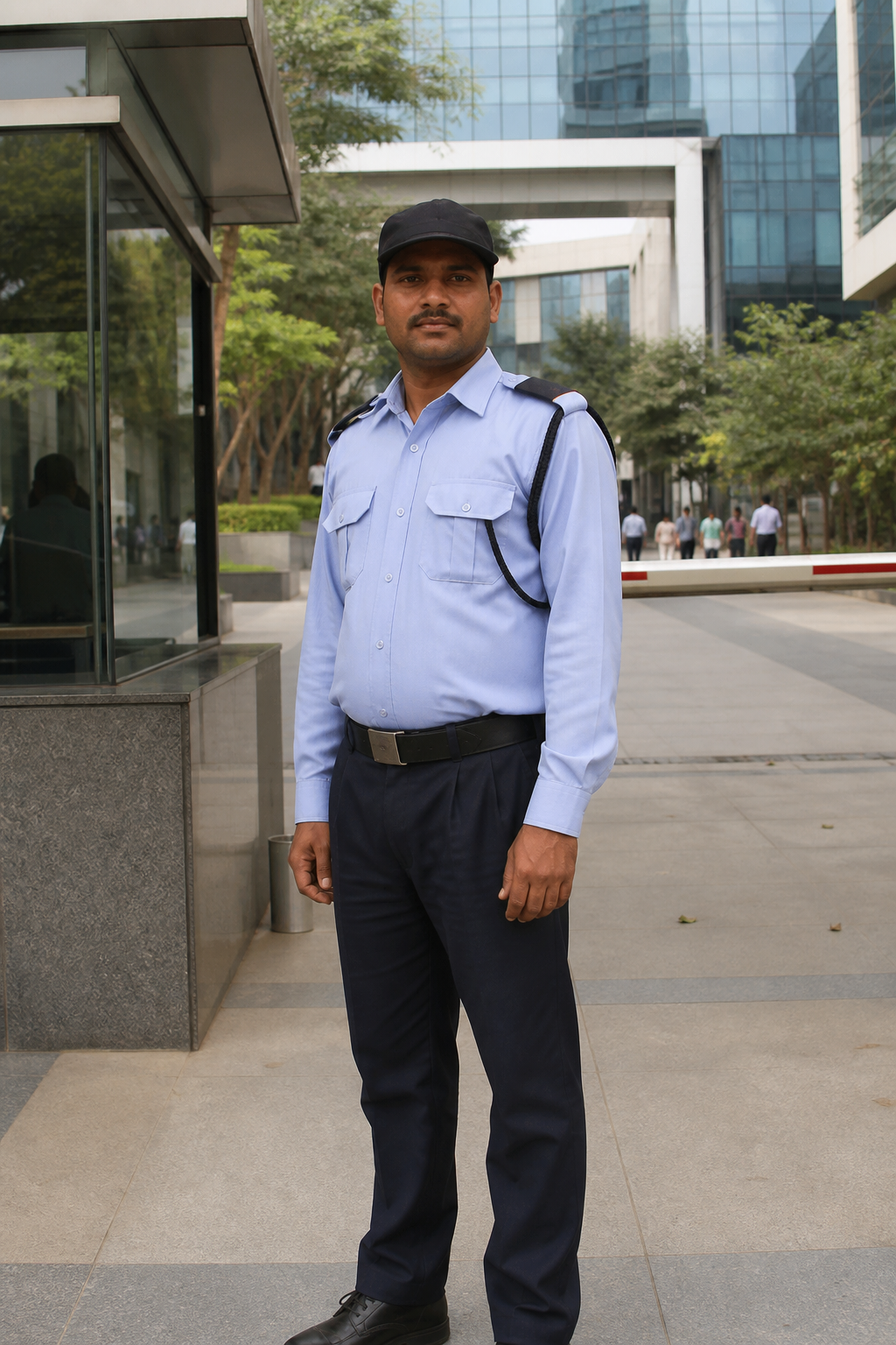 Indian security guard at a Hyderabad commercial site
